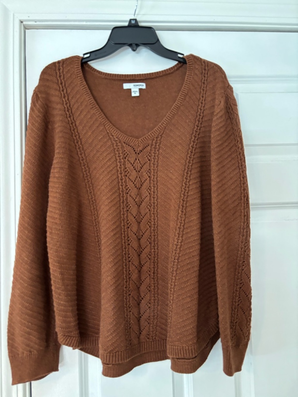 Sonoma Women's V-Neck Cable Knit Sweater - Rust Brown